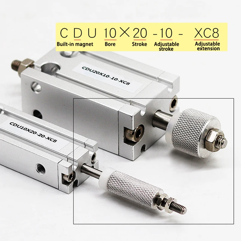 CDU20/25*10/20/30/40/50/60-10/20/30-XC8 Adjustable Stroke Single Rod Bore 20 25mm Double Acting Small Pneumatic Cylinder