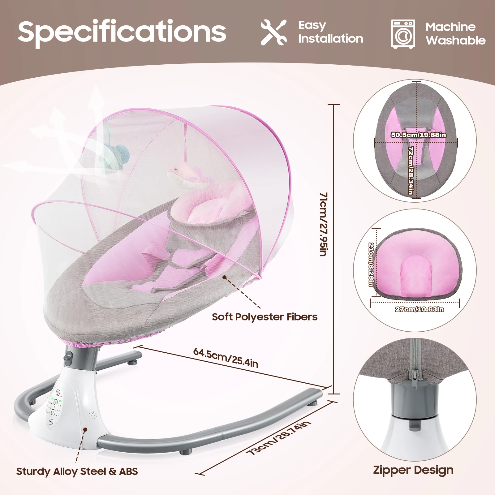 Balançoire électrique pour bébé de 0 à 18 mois, berceau musical avec pare-soleil et moustiquaire, bascule à 4 vitesses avec télécommande