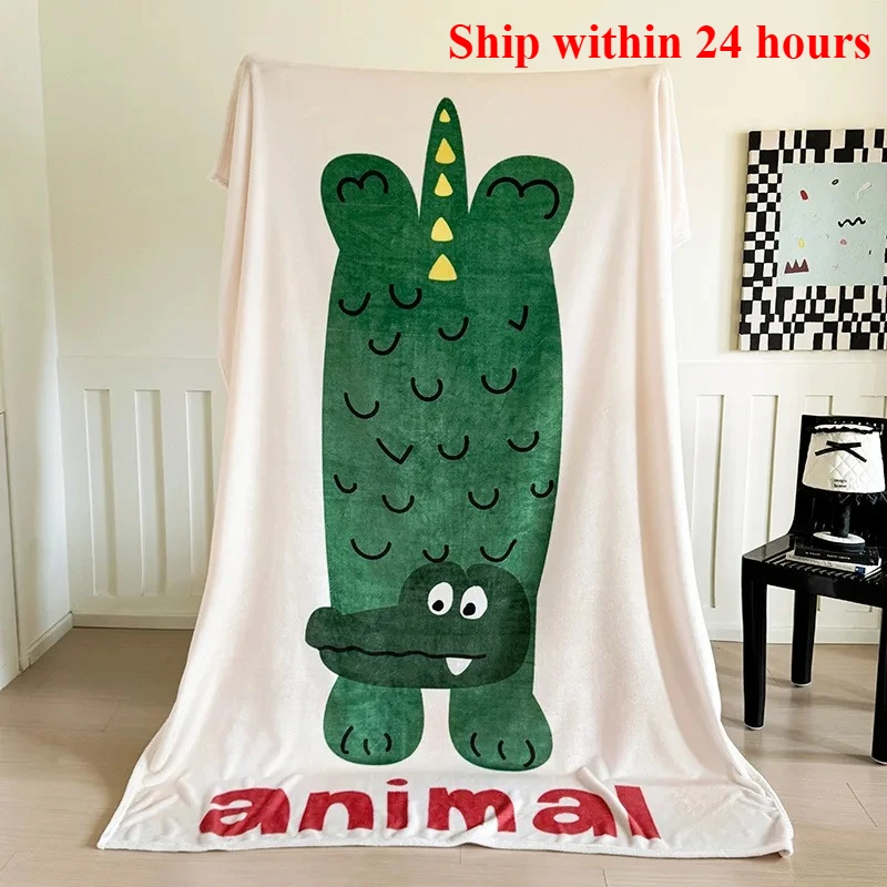 2025 milk fleece flannel blanket cartoon animal large version print casual blanket office nap casual blanket