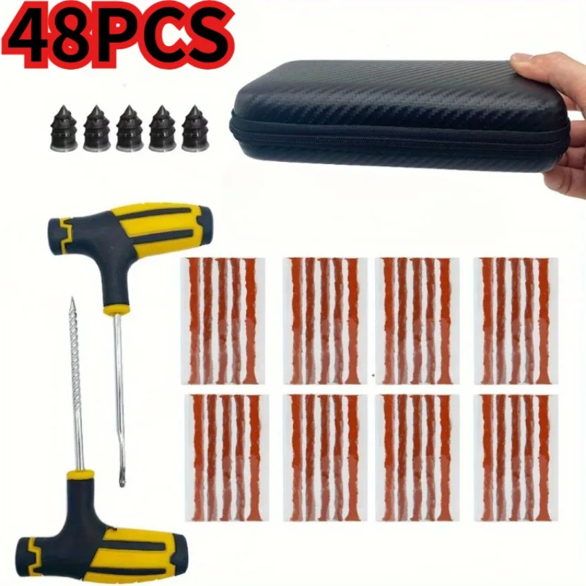 

48PCS Emergency Tire Repair Kit - Heavy-Duty Glue Rubber Strips Flat Puncture Fix on Cars/Trucks/RVs On-the-Go Safety Solution