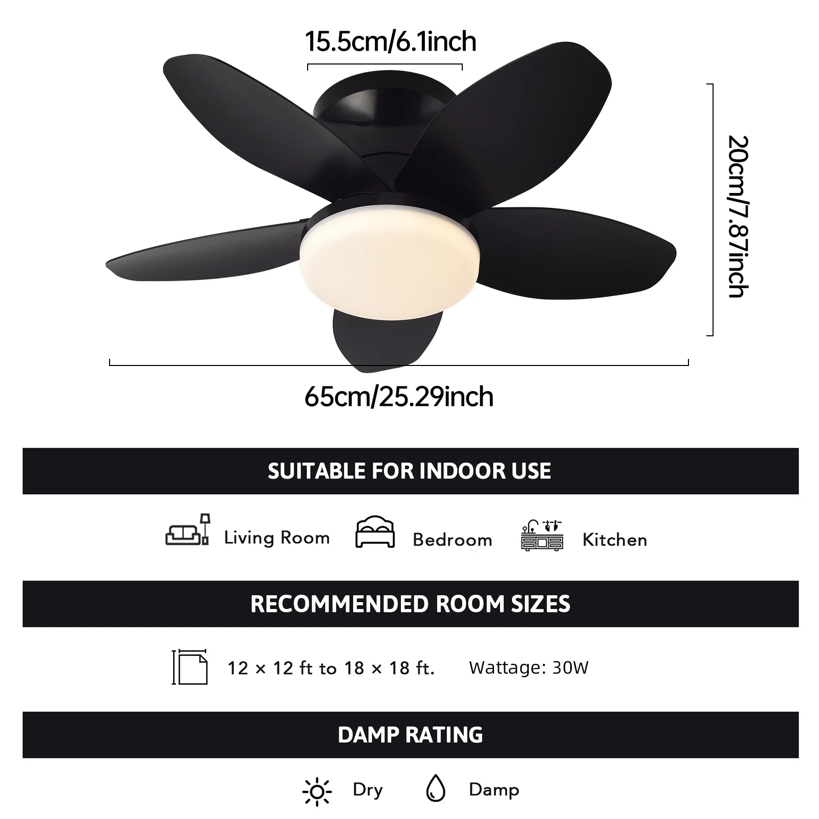 25 inch Ceiling Fans with Lights and Remote,Flush Mount Ceiling Fan,Reversible Quiet DC Motor Low Profile Ceiling Fans For Livin image 3