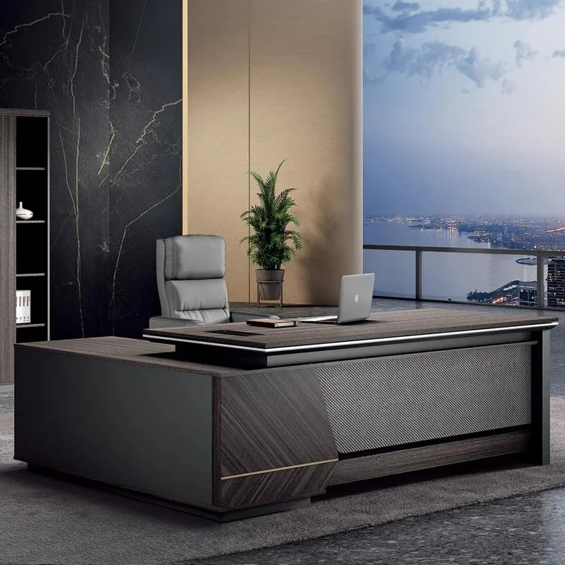 Scrivania da ufficio semplice e moderna, ufficio commerciale, combinazione di scrivania e sedia da manager alla moda