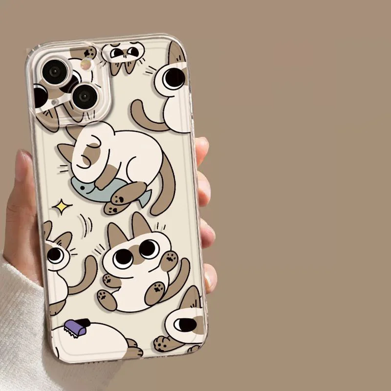 Чехол для телефона с сиамским котенком и котом для iPhone 16, 15, 14, 13, 12, 11 Pro Max X Xs Max XR 12, мини-мягкий прозрачный чехол, прозрачный чехол