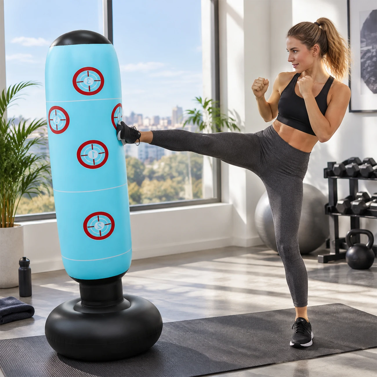 Inflatable Punching Bag - Freestanding Boxing Column for Home Fitness, Self-Righting Stress Relief Toy for Adults