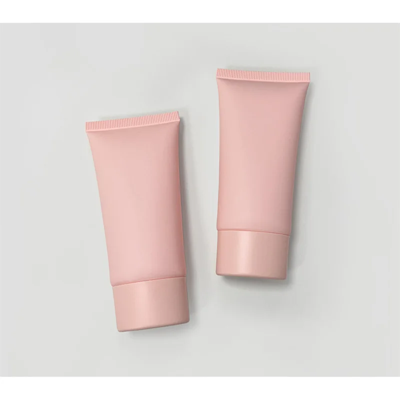 50ML X 50 Empty Matte Pink Flat Soft Tube Refillable Plastic Lotion Squeeze Cosmetic Packaging Facial Cream Screw Lid Containers