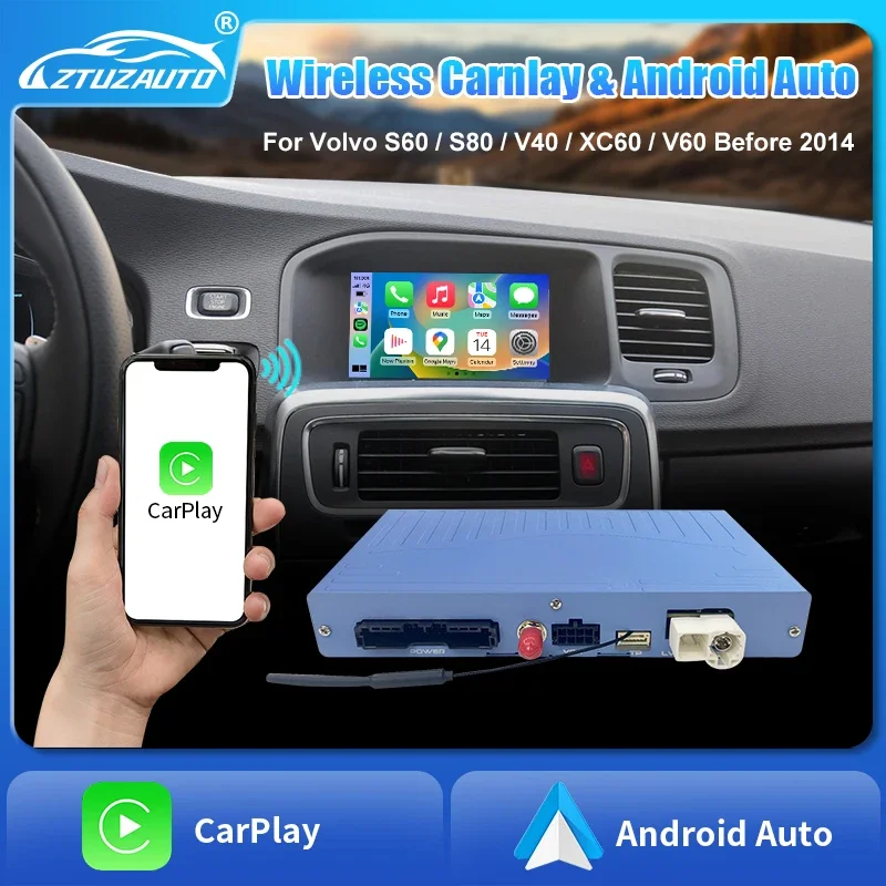 Wireless CarPlay & Android Auto Box for Volvo V40/V60/XC60/S60/V70/XC70/S80 (2010-2014) | OEM Microphone | Plug & Play | Fast Up