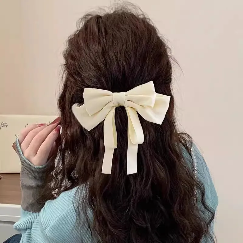 

Satin streamer bow hairpin female back of head elegant Internet celebrity spring clip hairpin head flower hair accessories