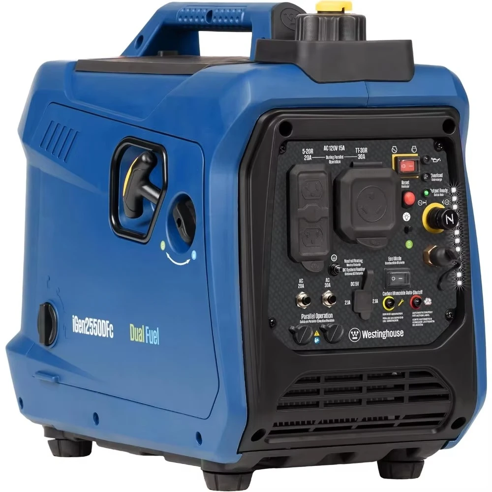 Super Quiet & Lightweight Portable Inverter Generator, RV Ready 30A Outlet, Gas and Propane Powered, CO Sensor