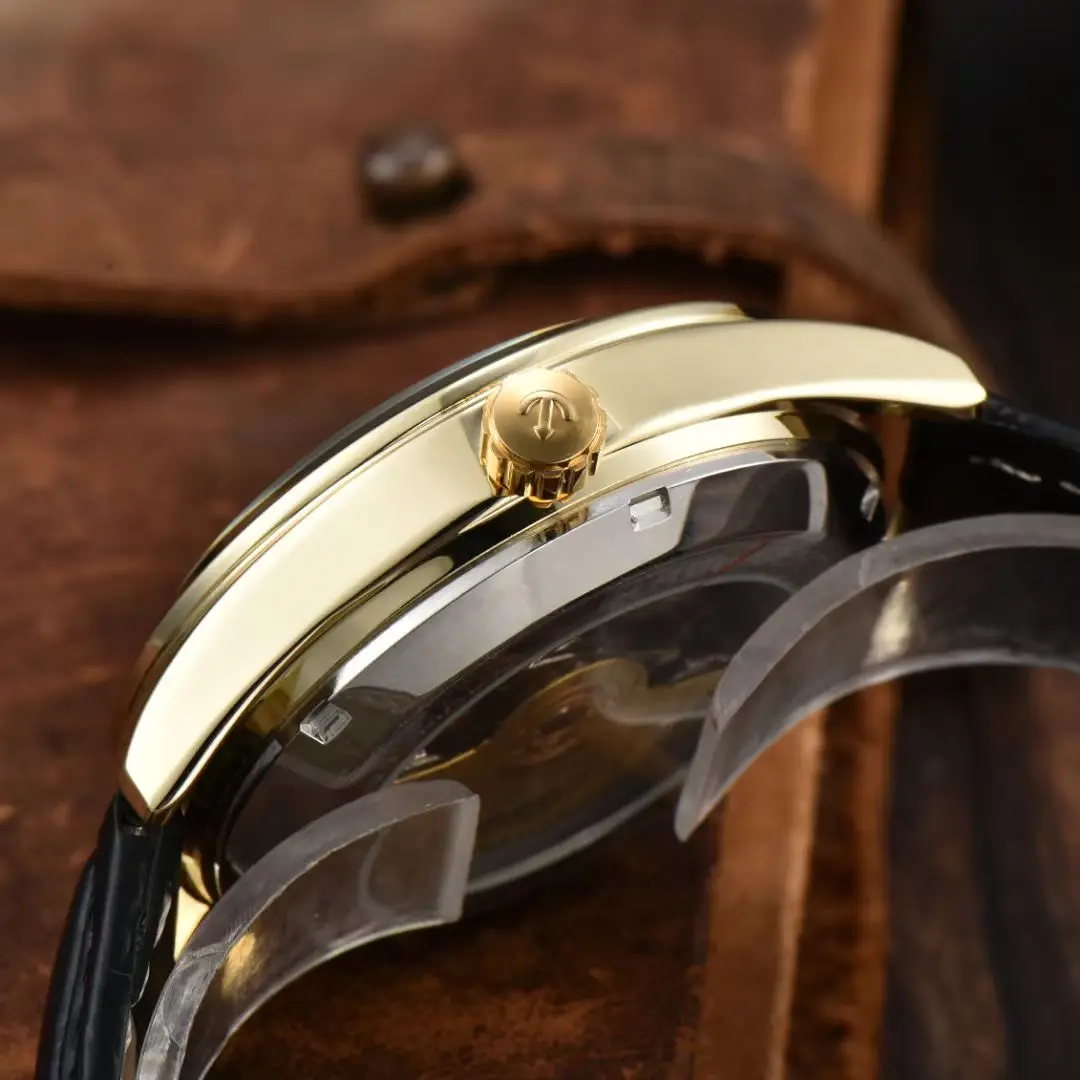 Goldenes Seepferdchen-Lederarmband Minimalistische Wasserdichte Armbanduhr - Automatische Mechanische Einzelkalender-Geschäftsuhr für Herren – Detail 6