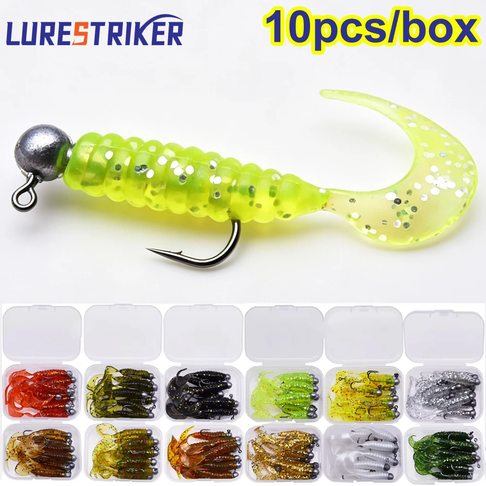 10Pcs/Box 4cm Artificial Lure Bait Set 12 Colors Silicone Perch Tiny Grub Worm Bait Fishing Accessory Pesca Isca for Angling