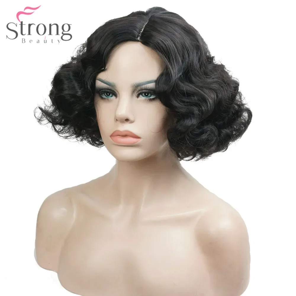 

StrongBeauty Черная прическа с короткими вьющимися волосами Женские синтетические парики без шапочки-основы