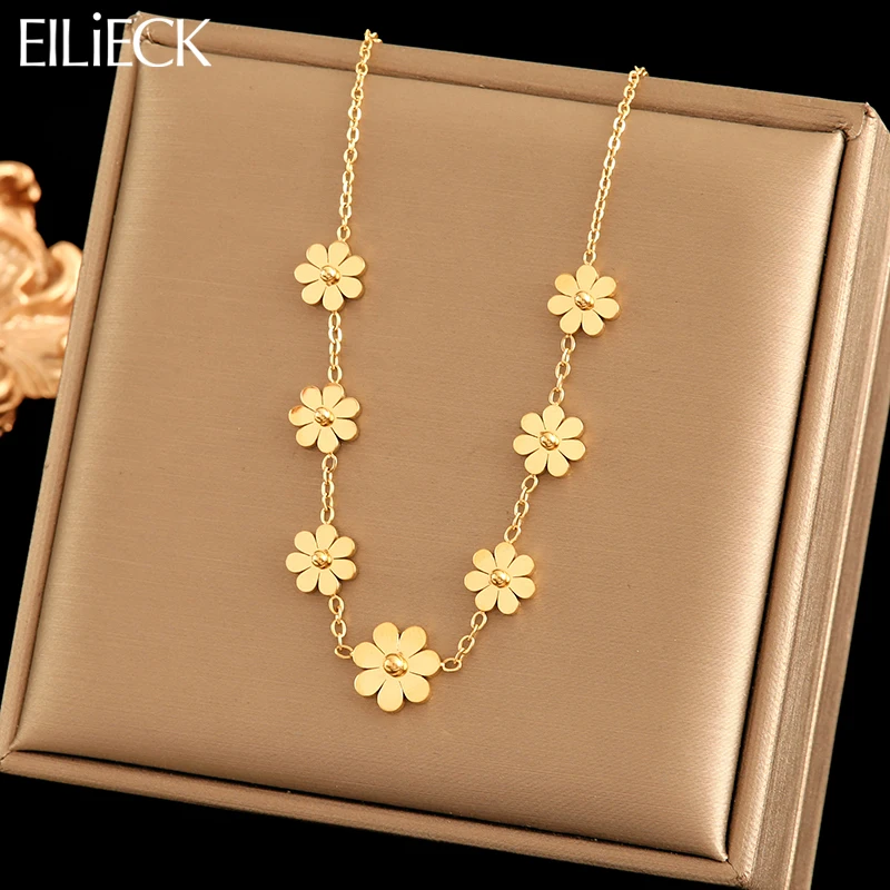 EILIECK 316L Stainless Steel Cute Little Flower Necklace For Women High Quality 18 K Gold-Plated Jewelry Geometric Choker Collar