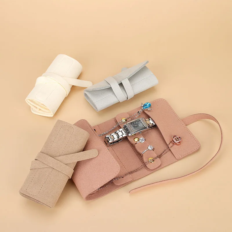 Portable Jewelry Storage Bag Roll Travel Ring Earrings Necklace Watch Organizer Ultra-fiber Multifunctional Mini Jewelry Pouch