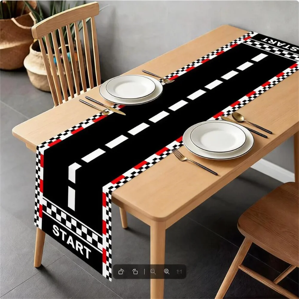 1pc Racing Car Birthday Table Runner Checkered Tablecloth Racetrack Table Covers Boy Race Car Themed Party Decoration