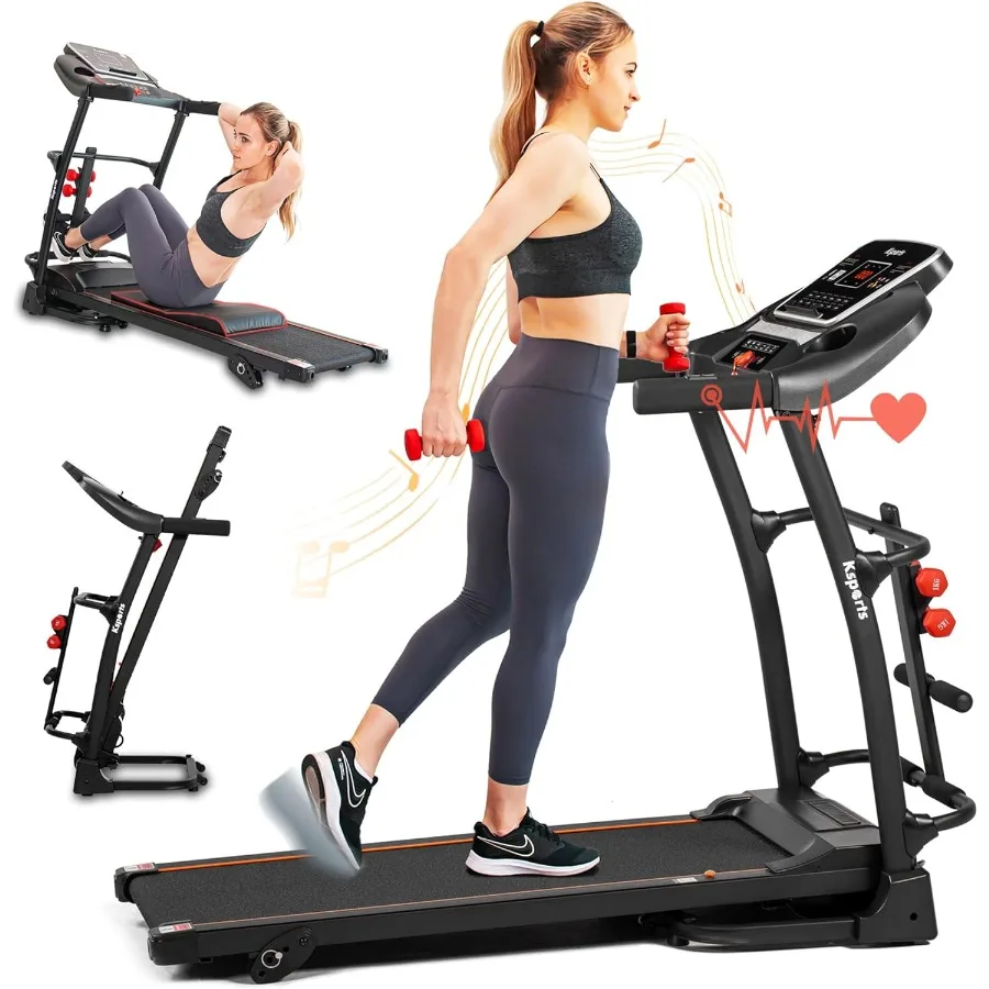 جهاز سير محمول للياقة البدنية مقاس 16.5 بوصة قابل للطي مع شاشة LCD للاتصال بالبلوتوث وتطبيقات التتبع لساوية صالة الألعاب الرياضية المنزلية #1