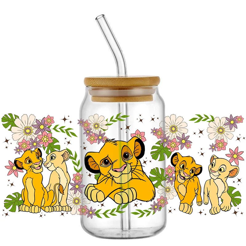 Miniso 3D Cartoon 16oz Libbey UV DTF Cup Wrap Lion King Transfers Sticker tazza fai da te etichette personalizzate adesivo impermeabile durevole