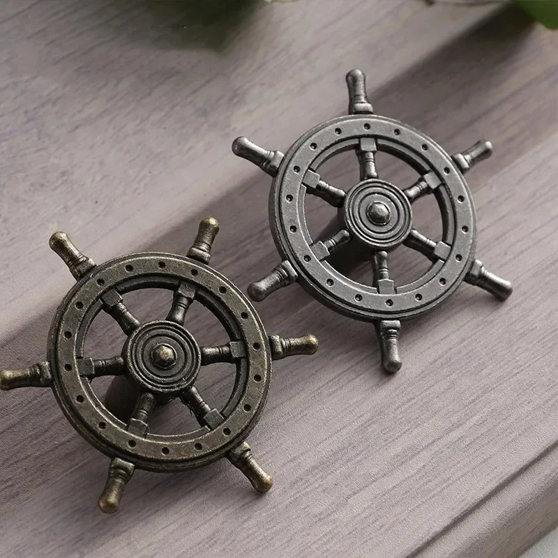 2PCS Antique Creative Single Hole Knob Captain Rudder Steering Wheel Handles Kitchen Closet Door Pull Handle