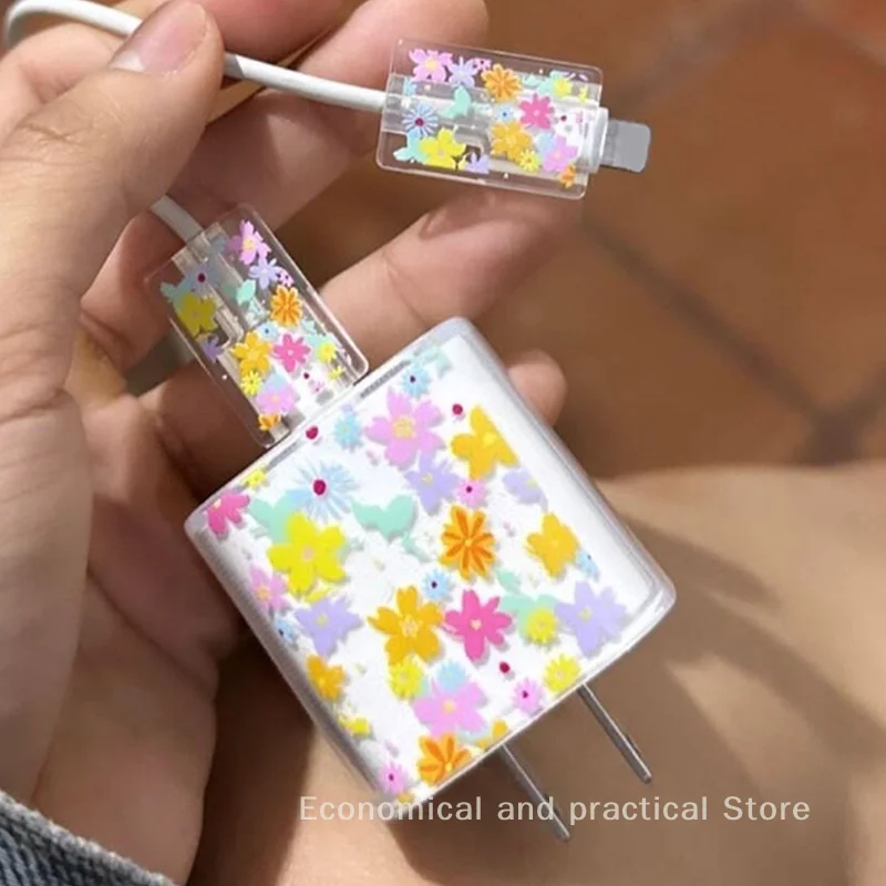 

Pink Big Flower Phone Case 18w/20w Charger Case Cord Biter TPU Soft Cover Protective Case