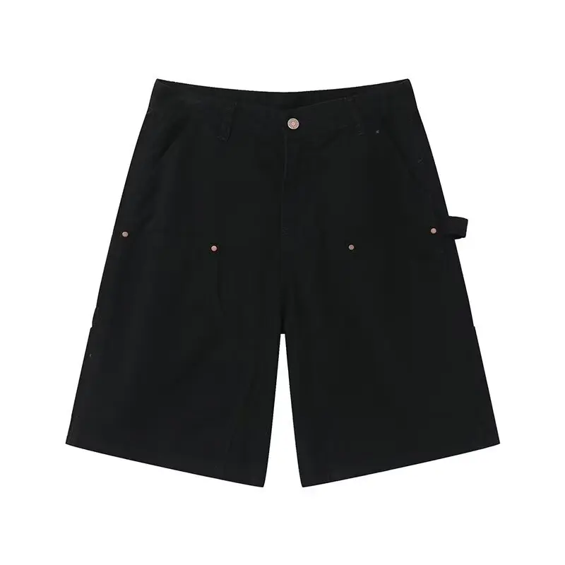 Men's Pure Cotton Denim Cargo Shorts Knee Length Loose Fit Multi Pocket Japanese Style Summer Casual Jeans Shorts for Men