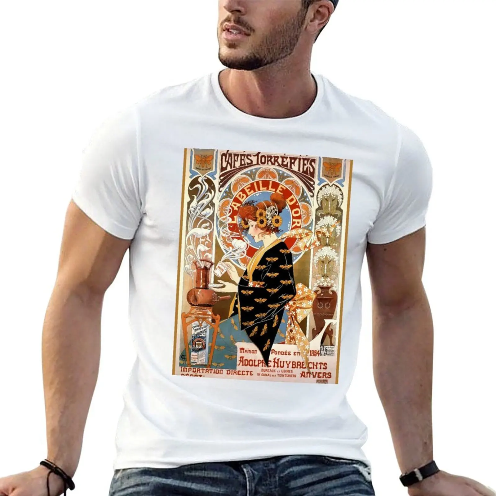 

French art man Labeille shirts t t poster nouveau man torréfiés for printed shirt dor. Cafés casual T-Shirt