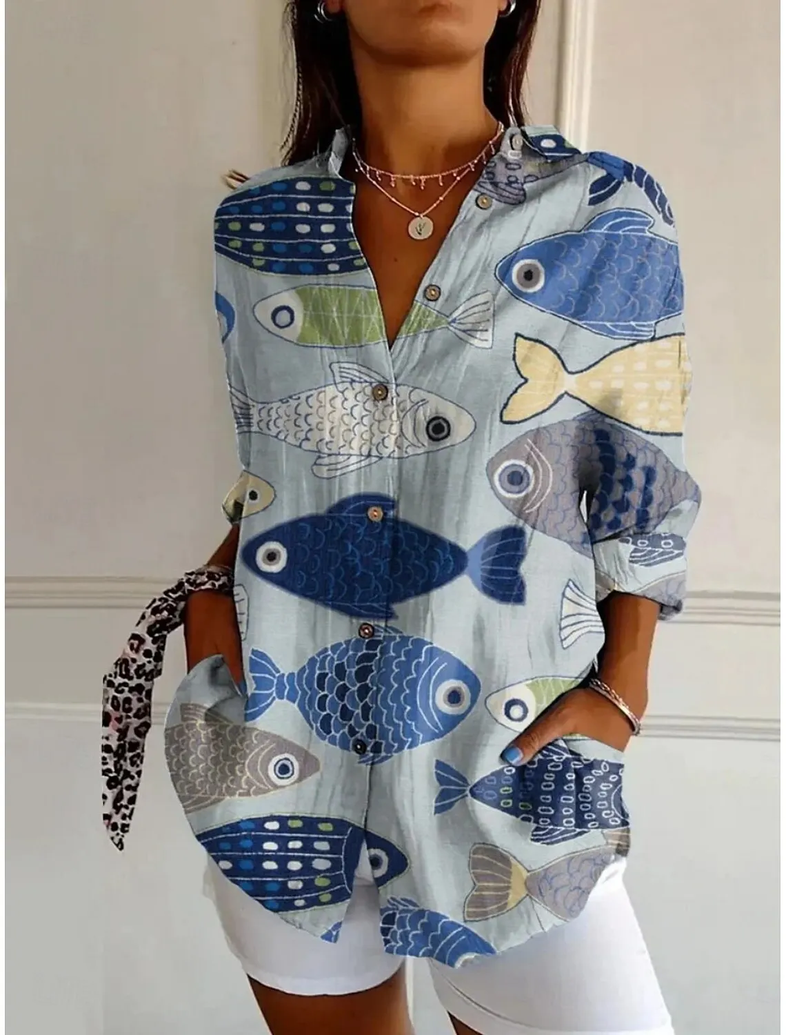 

Летняя женская рубашка с цветочным принтом, стильная блузка с лацканами, блузка с воротником, женские рубашки с длинными рукавами, женская одежда, женская одежда