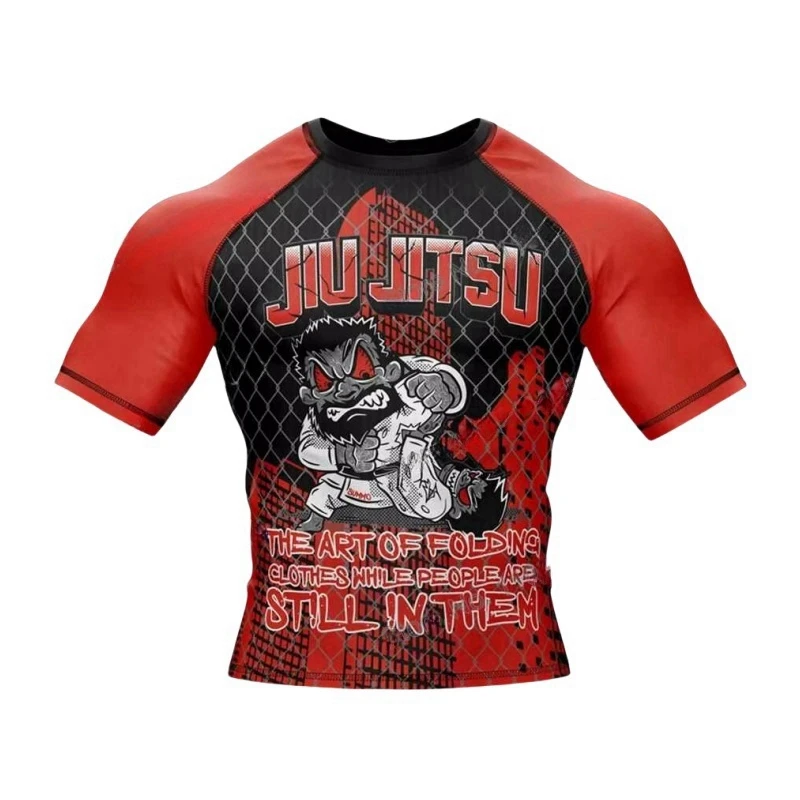 Men's Boxing Tight Fitting Shirt Men MMA Clothing Combat Training T-Shirts Fitness Training Tops Summer Strong Men's Muscle Tops