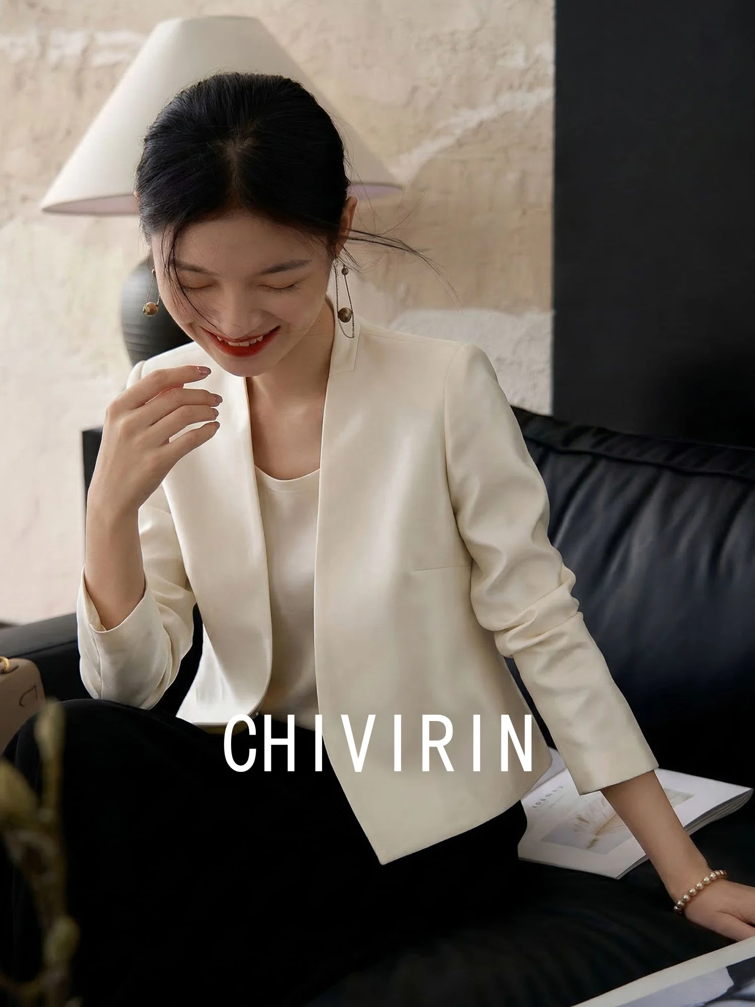 

Шелковый шерстяной пиджак Chivirin с длинными рукавами для женщин, деловой стиль, приталенный, в корейском стиле, для весеннего офисного гардероба