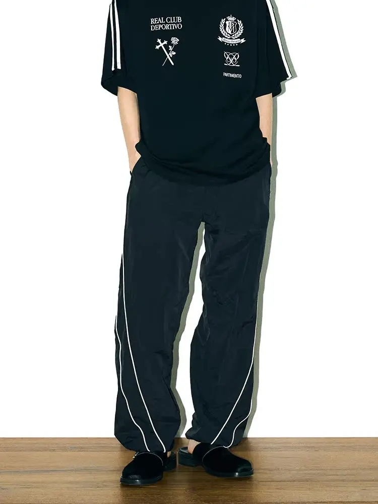 

Waed Vintage Wide Leg Pants PARTIMENTO Nylon Curved Casual Trousers Men's Loose Fit Zipper mid Waist Retro Sle