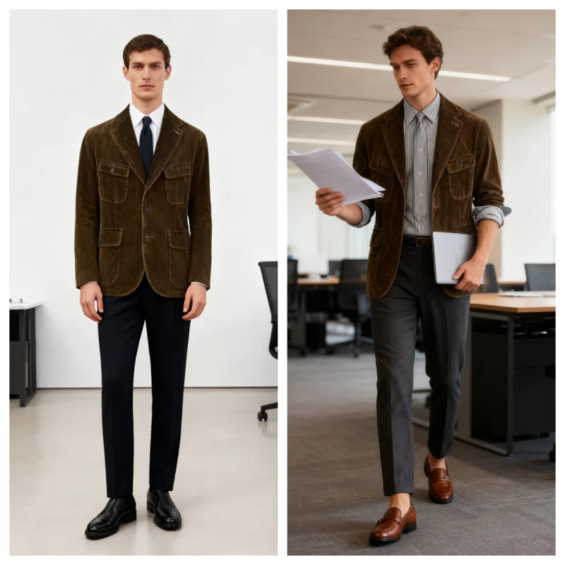 

Corduroy Vintage Multi-pocket Men's Suit Jacket Soft Wrinkle-Resistant Men's Hunting Jacket Sporty Casual Business Attire