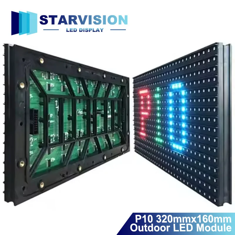 

Высококачественный уличный светодиодный модуль P10 320*160 мм, 32x16 точек, IP65, водонепроницаемый, RGB LED дисплей для наружного применения