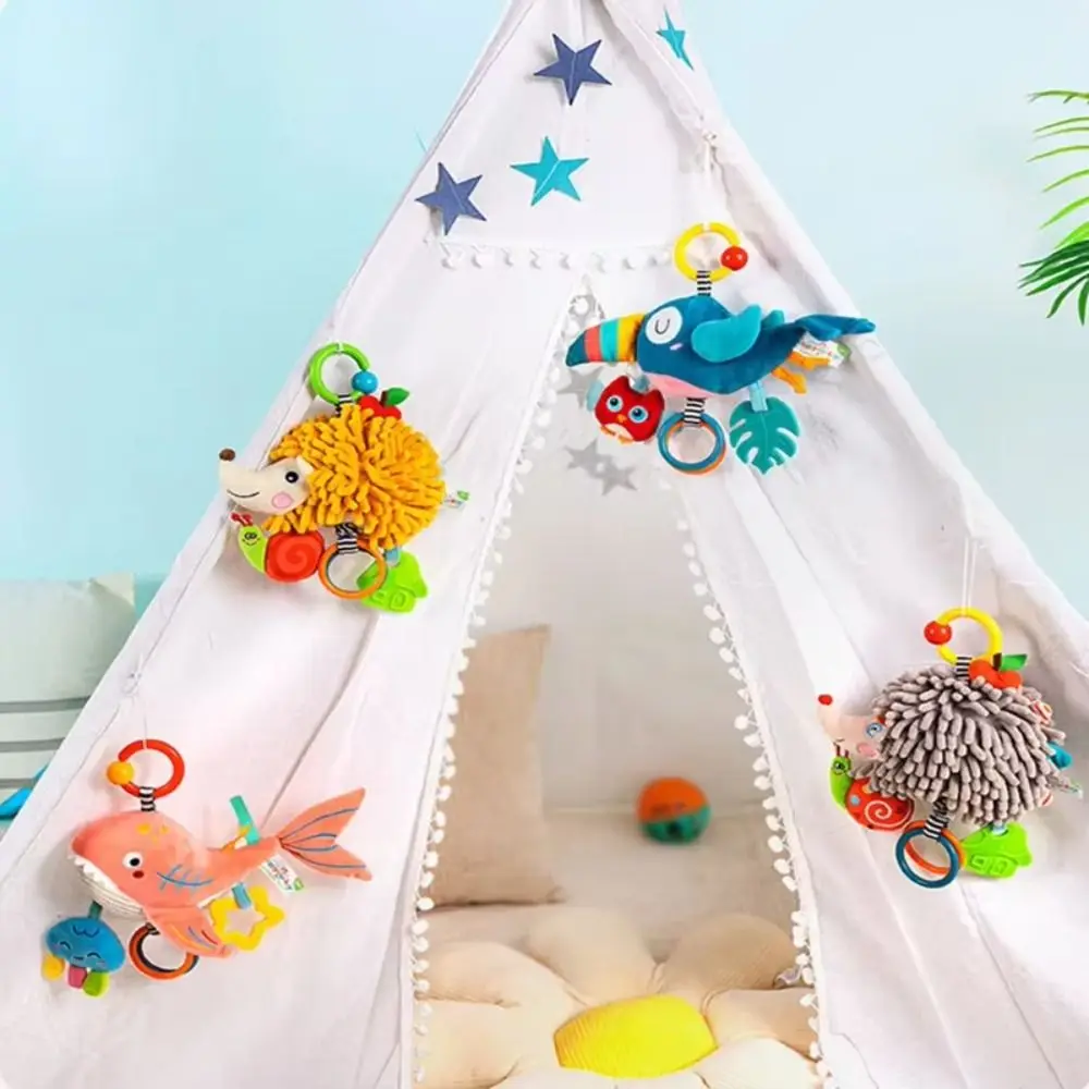 Plush Baby Crib Bell Toys Removable Cartoon Infant Soft Plush Toy Hanging Early Education Kids Sensory Placation Toys Baby Crib