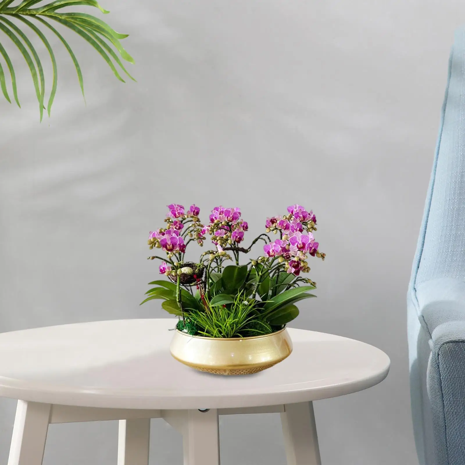 Flower Pot Indoor Outdoor Round Metal Planter with Drainage Creative Garden Decor Container for Bedroom Living Room Balcony