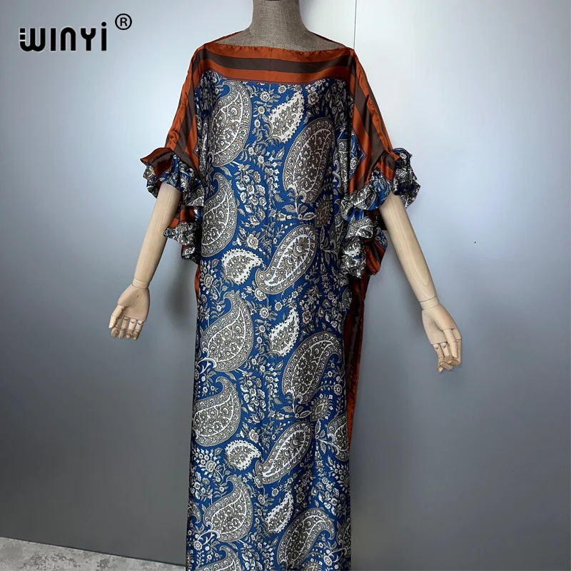 WINYI summer boho evening dress dubai luxury Female loose Print kaftan muslim woman clothing holiday beach dress fashion Caftan