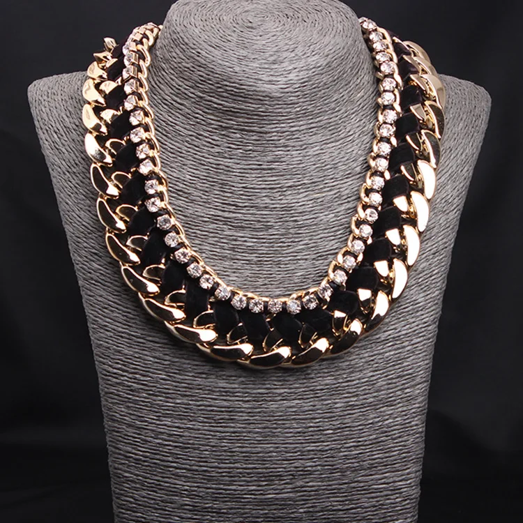 

DIY accessories 2015 European and American popular style 10-color woven velvet with diamonds thick and short collarbone necklace