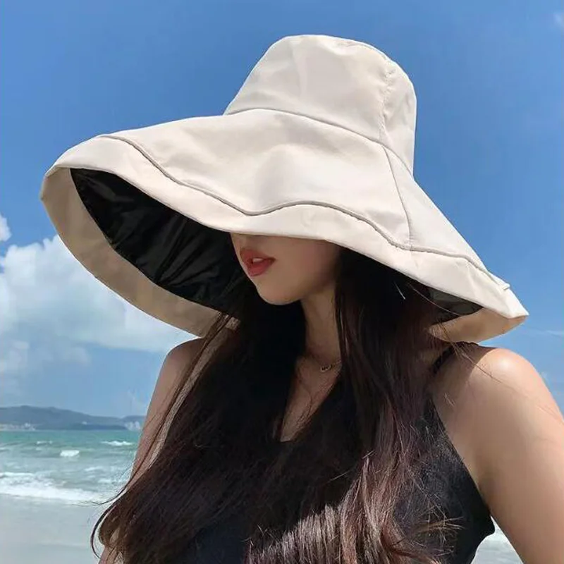 Women\'s Summer Panama Handmade Big Head 18cm Size Korean Version Sun Cat Casual Beach Hat Travel Foldable Dome Fisherman Cap