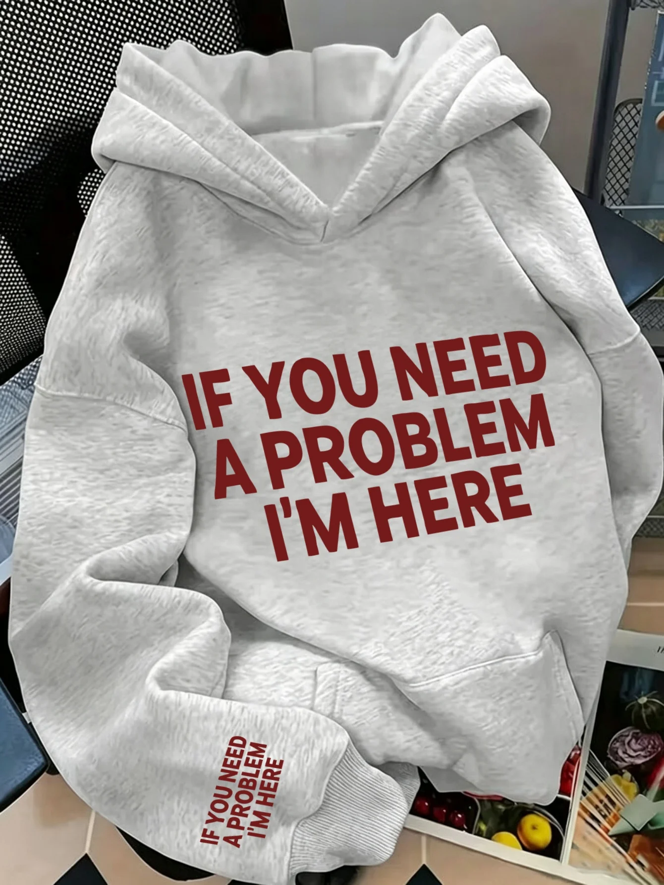 Women's New Hoodies Chest Bold Slogan IF YOU NEED A PROBLEM I'M HERE Text Print Sweatshirts American Cool Trendy Style Clothes