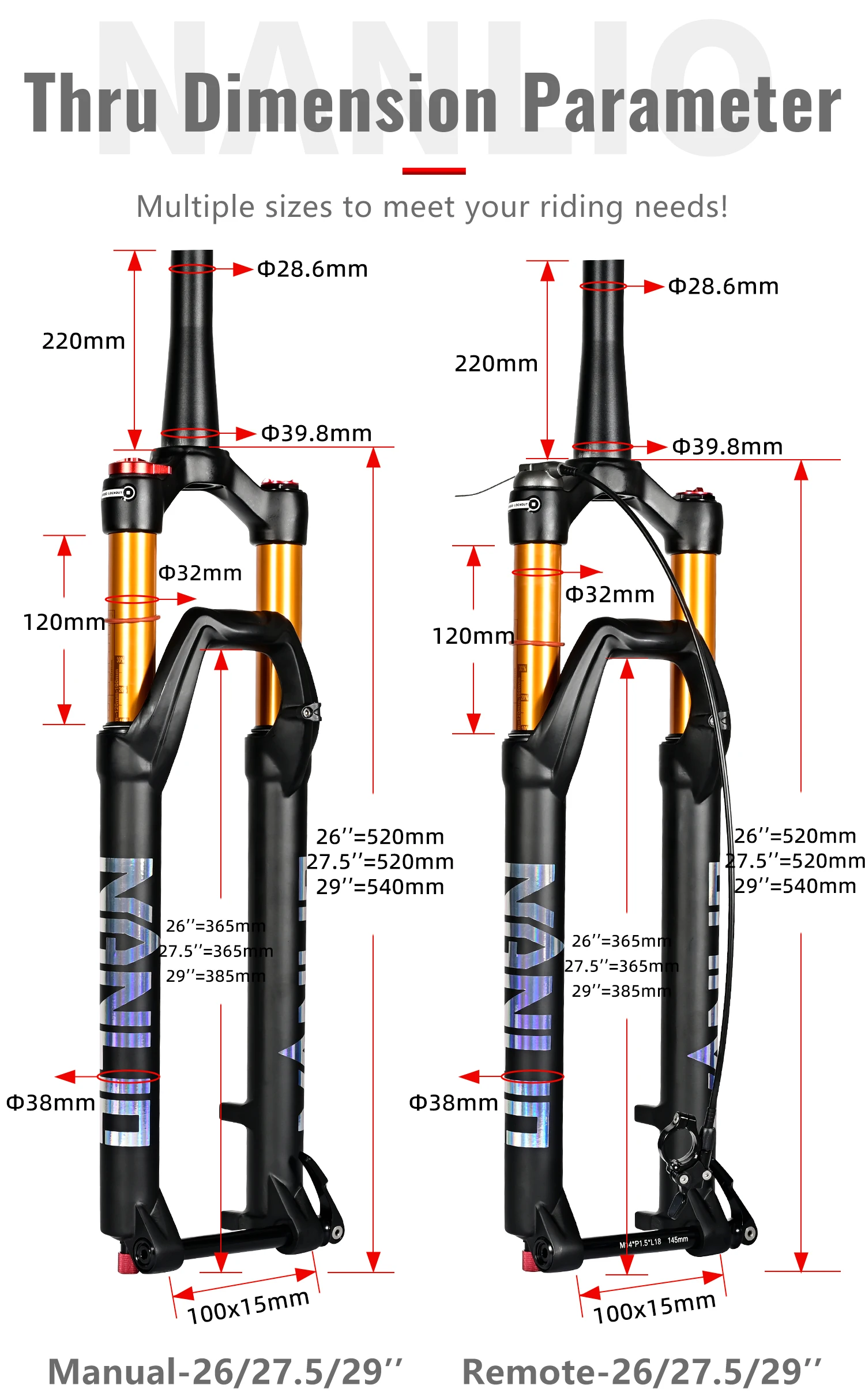 NANLIO X7 PRO MTB Luftfederungsgabel 26 27,5 29 Zoll 120 140mm Federweg mit Rückprall-Einstellung Metallbuchsen Schwarz Gold Fahrradgabel – Detail 11
