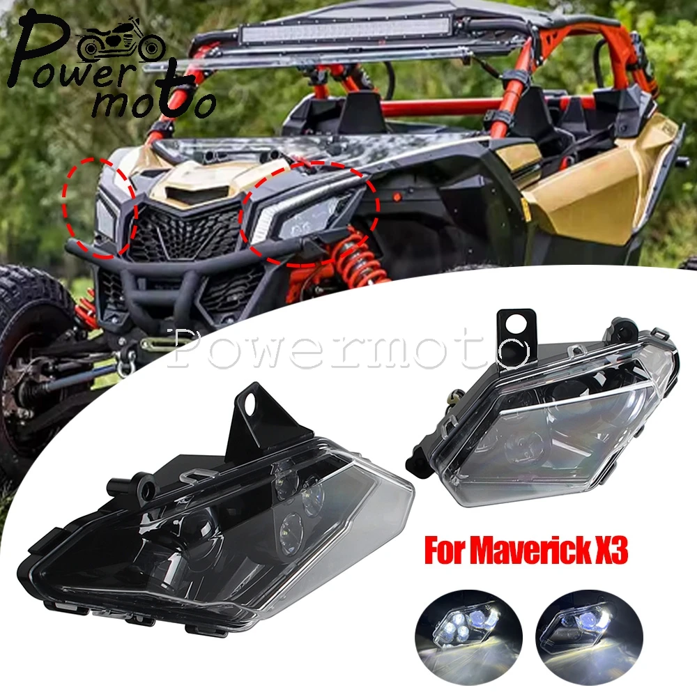 Conjunto de Faros LED para Can-Am Maverick X3 Turbo Max Turbo R XDS XRS 2017-2021, Cubierta de Faro Impermeable, Luz Alta y Baja
