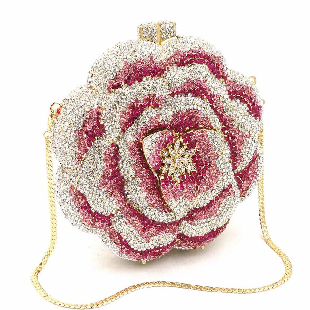 

Exquisite 3D Flower Handbag With Shiny Rhinestone Decoration Luxury Diamond Evening Clutch For Wedding Party Banquet Prom