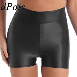 Women's Shorts Glossy Swimwear Smooth Elastic High Waist Shorts for Sports Gym Yoga Fitness Exercise Workout Short Pants