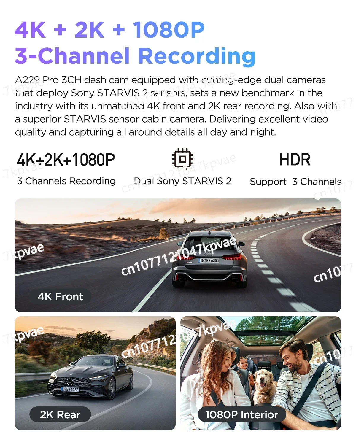 A229 PRO 4K HDR Car Camera with SONY STARVIS 2 SENSOR Support Rear and Interior Dash Cam 24H Parking Mode 5GHz Wi-Fi