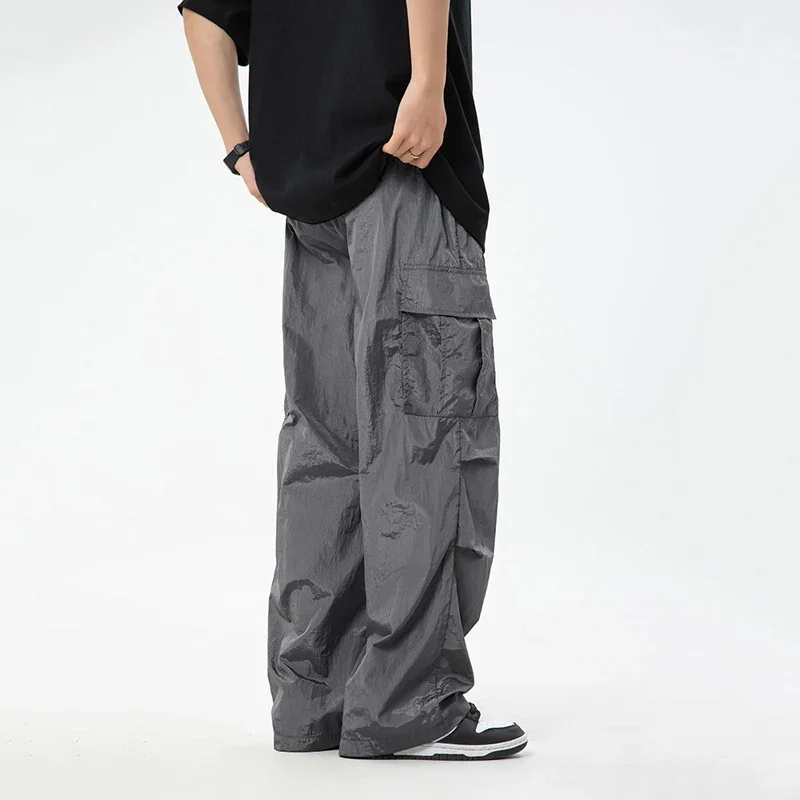 TFETTERS Brand Texture Nylon Pants Men 2024 New Slightly Wrinkled Mid Rise Parachute Cargo Pants Man American Hip Hop Clothing