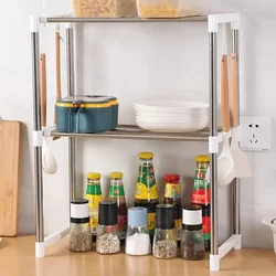 Adjustable Carbon Steel Microwave Oven Rack Scalable Household Storage Racks Kitchen Double Layered Countertop Storage Shelves