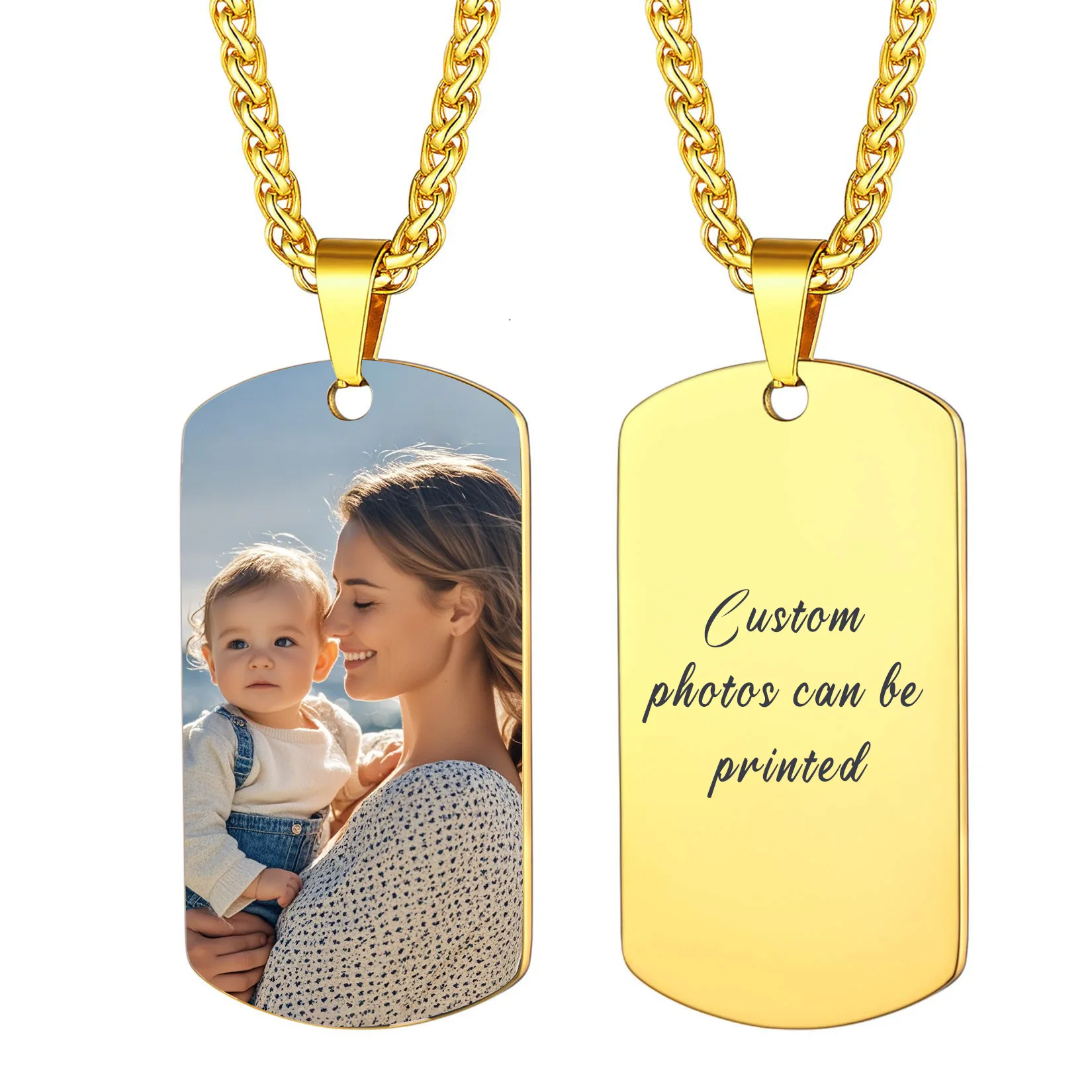 Print Color Photo Custom Stainless Steel Necklace Simple Personalized Gift Men Pendant