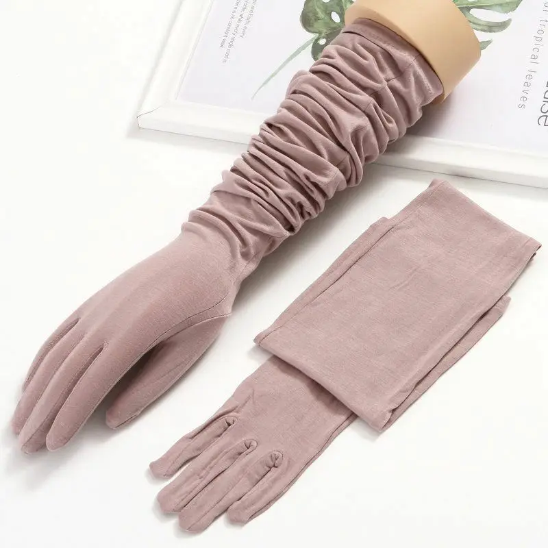 Guantes largos de conducción para mujer, protección UV, mangas de brazo completo, pantalla táctil, primavera, verano, morado, gris