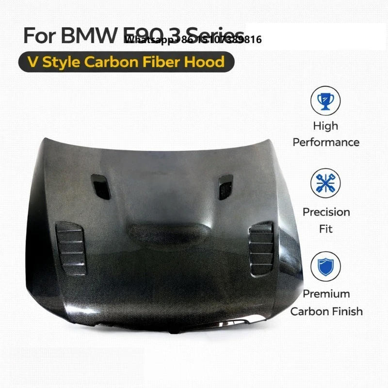 New Carbon Fiber Hood with Vent for E90 3 Series (2004-2011) | V Style Replacement | OEM-Style Fit | Includes Bolts