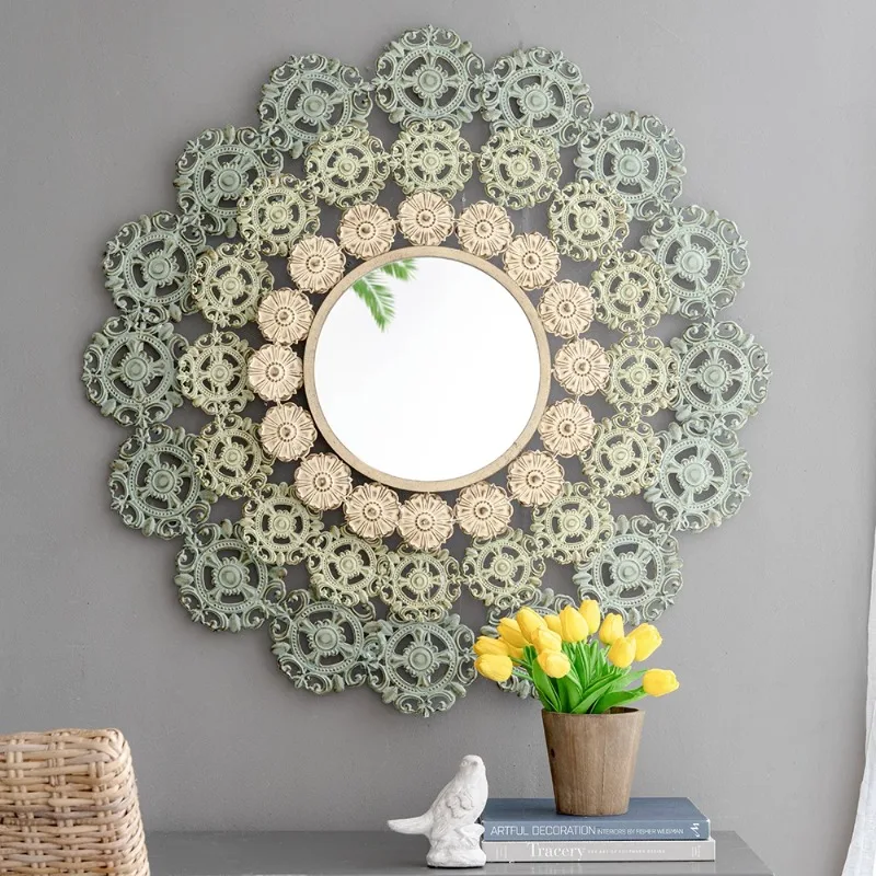 

JZ008 European-style French country wind hollowed out carved wrought iron decorative mirror background wall decoration wall hang