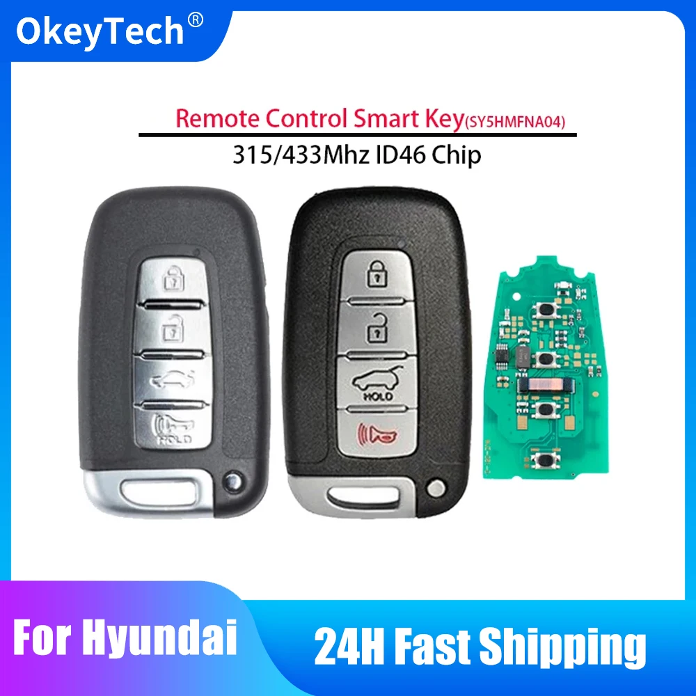 

Автомобильный дистанционный ключ OkeyTech для Hyundai Accent Getz Elantra Santa, 4 кнопки, 315/433 МГц, бесключевой доступ, ID46, лезвие чипа SY5HMFNA04