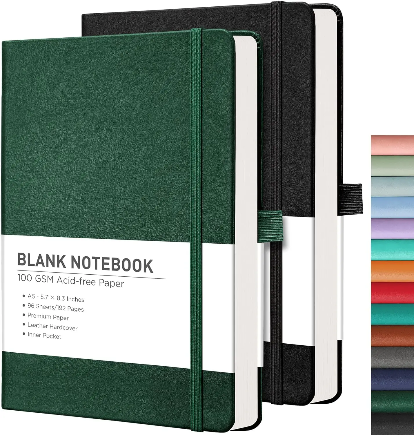 

Blank Journal Notebook 2-Pack, A5 Hardcover Leather, 192 Pages Each, 100 GSM Thick Paper for Sketching, Drawing, Painting