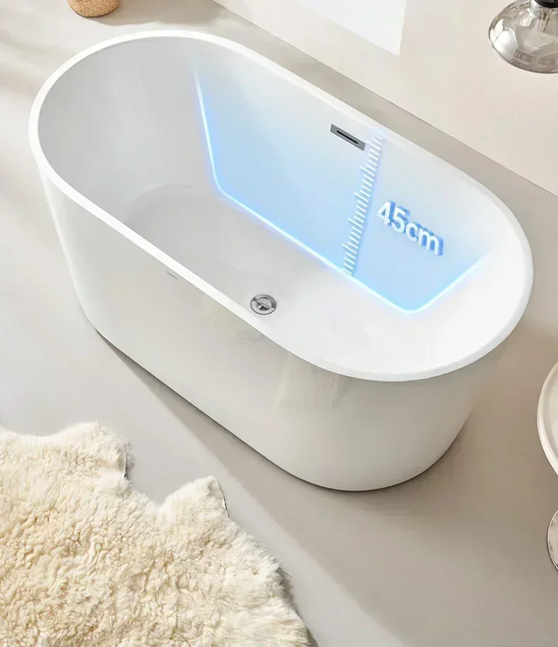 

y Household Small Apartment Oval Bathtub Thin Edge Acrylic Double Sitting Independent Movable Bath Tub Y